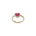 Bague ajustable dorée avec pierre rose en forme de cœur et bordure en zircone cubique - Rose rouge