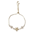 Elegant gold flower bracelet with cherry blossoms and white crystals in adjustable pull design - Petal Pull-string Bracelet / Gold