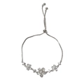 Silver adjustable flower petal bracelet with sparkling cubic zirconia crystals - Petal Pull-string Bracelet / Silver