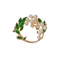 Elegante spilla a fiore di gardenia con foglie in smalto verde e perle bianche - Spilla Perla Smalto Gardenia