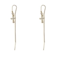 Élégantes boucles d'oreilles croix en or avec zircons et longues chaînes à pompons - Or