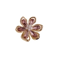 Eleganter Vintage-Blumen-Brosche mit rosa Kristallblättern in goldener Fassung - Lila