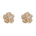 Elegant gold hollow flower petal earrings with pearl center and sparkling micro diamonds - Hollow Petal Style / Gold