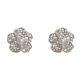 Elegant silver hollow petal stud earrings with pearls and small diamonds - Hollow Petal Style / Silver