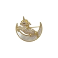 Exquisite golden unicorn brooch with crystals and shell inlay on a white background - Gold