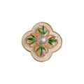 Spilla floreale stile cinese con perla bianca, foglie di bambù verdi e finiture dorate - Stile Oro