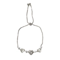 Adjustable silver tone heart bracelet featuring sparkling zircons and cat eye stones - Silver (Thickened Gold Plating)