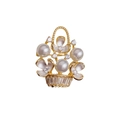 Spilla a cesto di fiori dorata elegante con perle bianche e cristalli scintillanti - Oro