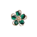 Exquisite flower brooch in gold with emerald green petals and micro-pave white zircons - Green
