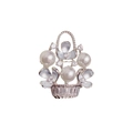 Elegante spilla a cesto di fiori in argento con perle bianche e cristalli brillanti - Argento