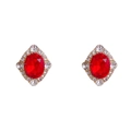 Élégantes boucles d'oreilles vintage en plaqué or avec rubis ovale et halo de diamants - Rouge