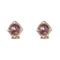 Boucles d'oreilles vintage en or avec cristal rose-violet ovale et halo de diamants - Violet