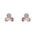 Boucles d'oreilles dorées élégantes avec cristaux, perles blanches et pierres roses - Violet