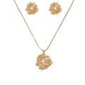 Exquisite pearl and diamond fireworks jewelry set featuring a gold necklace and earrings - Gold Zirconia Pearl Fireworks Necklace Earrings