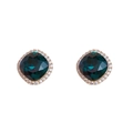 Boucles d'oreilles halo carrées plaquées or avec cristal vert et zircon blanc - Vert