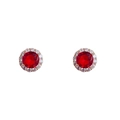 Élégantes boucles d'oreilles halo dorées avec zircon rouge et pavé de diamants blancs - Or Rouge