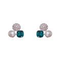 Boucles d'oreilles avec cristal carré vert, perle ronde et disque de zircon brillant - Vert