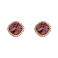 Boucles d'oreilles halo en or rose avec zircon de cristal rose-violet de taille coussin - Violet