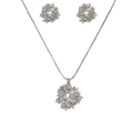 Elegant silver jewelry set with rhinestone firework pendants and small white pearls - Silver Zirconia Pearl Fireworks Necklace Earrings