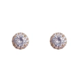 Élégantes boucles d'oreilles halo en or rose avec un grand zircon rond et petits cristaux - Or Blanc