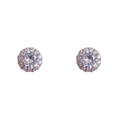 Boucles d'oreilles halo élégantes avec un grand zircon rond central en argent poli - Blanc Argenté