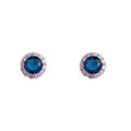 Boucles d'oreilles halo avec pierre précieuse bleu foncé et oxydes de zirconium - Bleu Argenté
