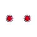 Boucles d'oreilles rondes avec pierre de zircon rouge vif et contour de cristaux - Argent Rouge
