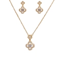 Luxury gold four-leaf clover jewelry set featuring sparkling zircon necklace and earrings - Gold Zirconia Clover Jewelry Set