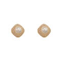 Boucles d'oreilles losanges dorées élégantes avec perle centrale et halo de zircons - Boucles d'oreilles / Or