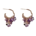 Boucles d'oreilles géométriques en grappes de raisin avec pierres violettes et or rose - Petite Pierre Naturelle Concassée / Boucles d'Oreilles Grappe de Raisin Géométrique / Violet