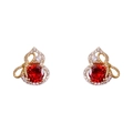 Boucles d'oreilles nœud et gourde en or avec zircon rouge et diamants blancs - Boucles d'Oreilles Clous Calebasse Noeud Zirconia Rouge