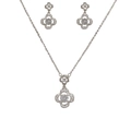 Luxurious silver clover jewelry set featuring sparkling zircon micro-pave necklace and earrings - Silver Zirconia Clover Jewelry Set