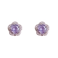 Boucles d'oreilles fleur exquises avec zircon violet clair et monture argentée chic - Violet