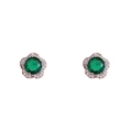 Boucles d'oreilles fleurs élégantes en argent avec un zircon vert central - Vert