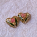 Macro view of handmade resin heart pendant with pink dried flower and gold foil details - Heart / Pink Dried Flower Style