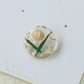 Handmade clear resin earring charm with a yellow dried flower bud and gold foil flakes - Single Patch / White