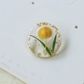 Pendentif rond en résine avec tulipe jaune et feuilles d'or pour la création de bijoux DIY - Pendentif avec Trou / Jaune