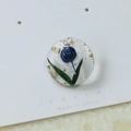 Breloque ronde en résine avec fleur séchée bleue et feuille d'or pour bijoux DIY - Pendentif avec Trou / Bleu