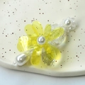 Detailed macro view of a handmade yellow acrylic flower hair clip with pearls and crystal beads - Bright Yellow Pearl Flower Style (A03--1——7)