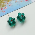 Translucent emerald green glass flower bead with red core for DIY jewelry making - 1 Piece / Dark Green
