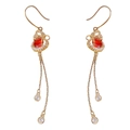 Boucles d'oreilles longues à pampilles dorées avec pierre rouge et cristaux brillants - Gland de Calebasse Entièrement en Strass / Rouge