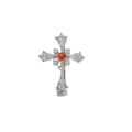 Broche de cruz plateada con cristales de gota y una gema naranja central brillante - Plateado