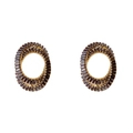 Boucles d'oreilles ovales dorées avec cristaux marron foncé en taille baguette - Style Ovale Irrégulier Entièrement Serti de Strass / Noir