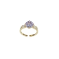 Elegant adjustable gold ring featuring a large round purple zircon and pave side stones - Purple