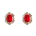 Boucles d'oreilles vintage en or avec grandes pierres rouges, perles et fleurs - Rouge - Boucles d'Oreilles Géométriques Pétales en Métal et Perles