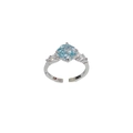 Adjustable silver ring featuring a light blue square-cut zircon stone and white accent diamonds - Blue