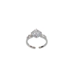 Exquisite silver open ring with large clear round zircon and small side accents - White