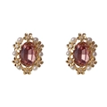 Boucles d'oreilles fleur dorées avec pierre rose ovale et bordure en perles - Violet - Boucles d'Oreilles Géométriques Pétales en Métal et Perles