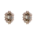 Boucles d'oreilles vintage dorées avec pierre champagne, pétales et perles blanches - Gris - Boucles d'Oreilles Géométriques Pétales en Métal et Perles