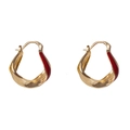 Boucles d'oreilles créoles torsadées en métal doré avec émail rouge foncé élégant - Rouge